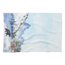 Cabine, Lake, Mountains, Bomen, Beer Winter Scene