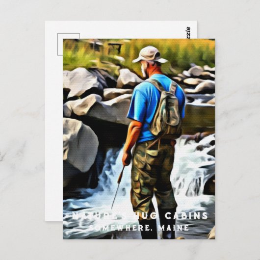 *~* Cabine Man Zon Vist Stream Maine AP49 Briefkaart (Voorkant / Achterkant)