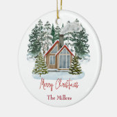 Cabine Merry Christmas  naam Keramisch Ornament (Links)
