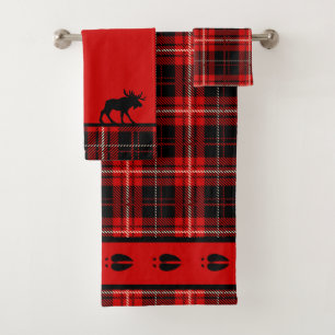 Cabine Moose Rood en Zwart Plaid Bad Handdoek