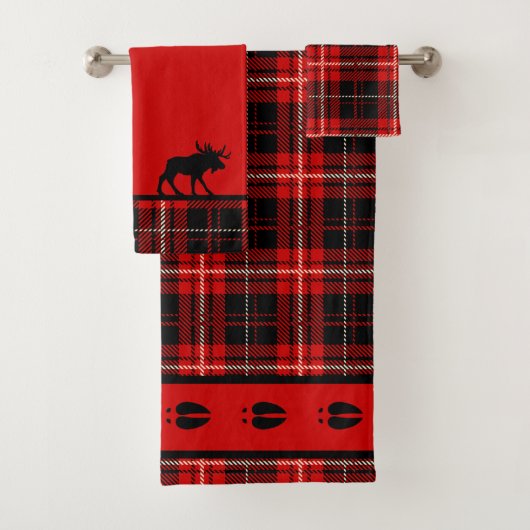 Cabine Moose Rood en Zwart Plaid Bad Handdoek (Insitu)