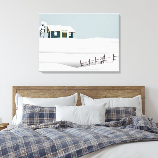 Cabine op een heuvel sneeuw hek canvas afdruk (Insitu (Slaapkamer))