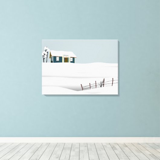 Cabine op een heuvel sneeuw hek canvas afdruk (Insitu (Houten vloer))