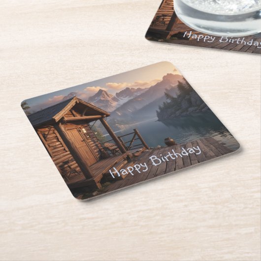 Cabine op het meer kartonnen onderzetters (Schuin)