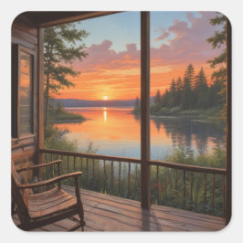 Cabine op het meer vierkante sticker