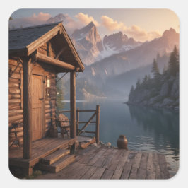 Cabine op het meer vierkante sticker