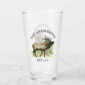 Cabine Rustieke Elk hout Gepersonaliseerde Mountai Glas (Voorkant)