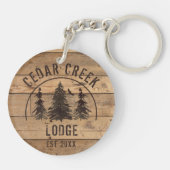 Cabine rustieke hout bos bomen gepersonaliseerd sleutelhanger (Achterkant)
