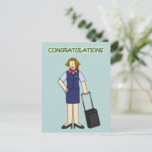 Cabinepersoneel gefeliciteerd met haar briefkaart (Staand voorkant)