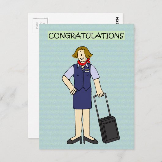 Cabinepersoneel gefeliciteerd met haar briefkaart (Voorkant / Achterkant)