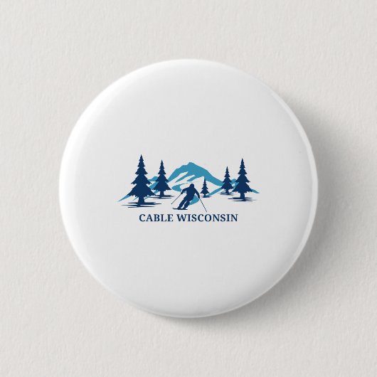 Cable Wisconsin Skigebied Skiën Skiloper Ronde Button 5,7 Cm (Voorkant)