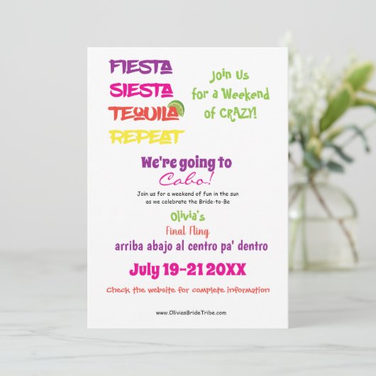 Cabo Bachelorette: Fiesta, Siesta, Tequila, Repeat Kaart (Staand voorkant)