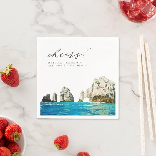 CABO Mexico Waterverf Strand Skyline Bruiloft Servet (Insitu)