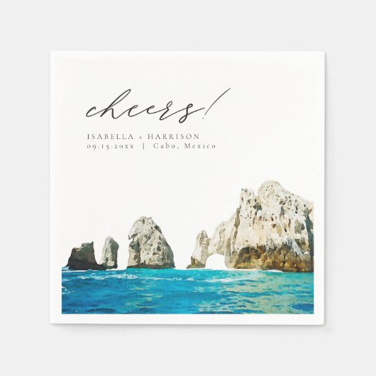 CABO Mexico Waterverf Strand Skyline Bruiloft Servet (Voorkant)