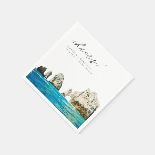 CABO Mexico Waterverf Strand Skyline Bruiloft Servet (Hoek)