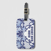 Cabo San Lucas Blue en White Mexican Talavera Tege Bagagelabel (Voorkant (verticaal))