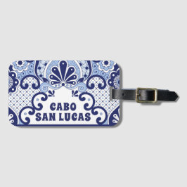 Cabo San Lucas Blue en White Mexican Talavera Tege Bagagelabel