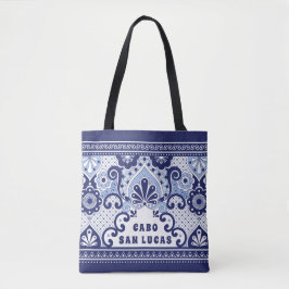 Cabo San Lucas Blue en White Mexican Talavera Tege Tote Bag