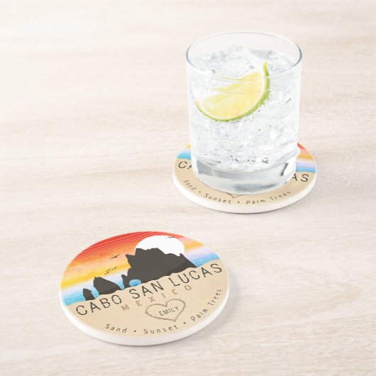 Cabo San Lucas Mexico Arch  retro Sunset Zandsteen Onderzetter (Zijkant)