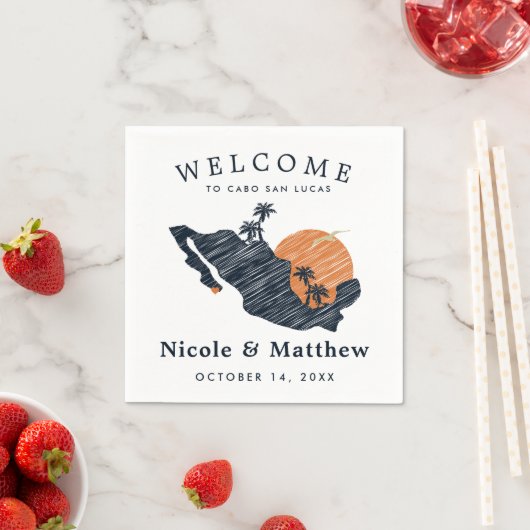 Cabo San Lucas Mexico Marine Kaart Bruiloft Welkom Servet (Insitu)