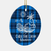 Cabo San Lucas Mexico op Blue Tartan Kerstmis Keramisch Ornament (Rechts)
