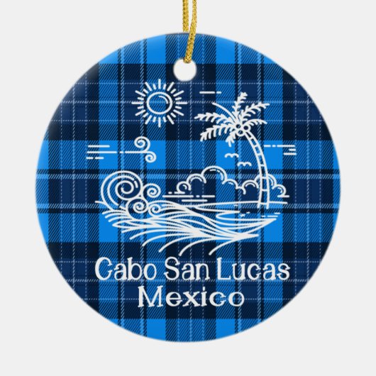 Cabo San Lucas Mexico op Blue Tartan Kerstmis Keramisch Ornament (Voorkant)