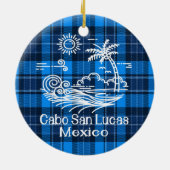 Cabo San Lucas Mexico op Blue Tartan Kerstmis Keramisch Ornament (Achterkant)