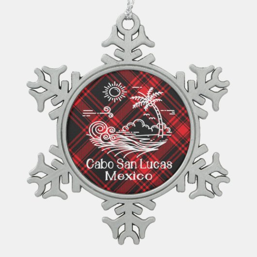 Cabo San Lucas Mexico op Red Tartan Tin Sneeuwvlok Ornament (Voorkant)