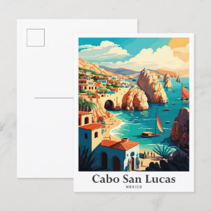 Cabo San Lucas Mexico Vintage Travel Illustratie Briefkaart