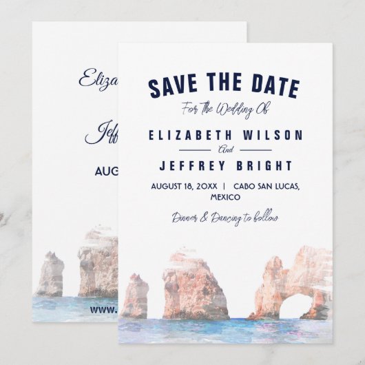 Cabo San Lucas Mexico Waterverf Save the Date Kaart (Voorkant / Achterkant)