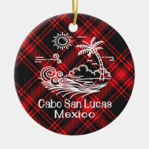 Cabo San Lucas Red Tartan Kerstmis Keramisch Ornament