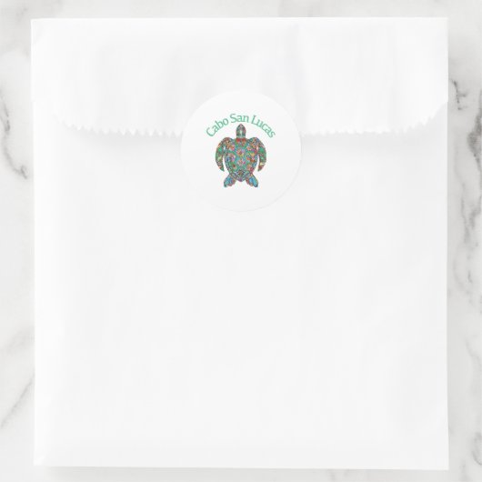 Cabo San Lucas Tribal Turtle Ronde Sticker (Tas)