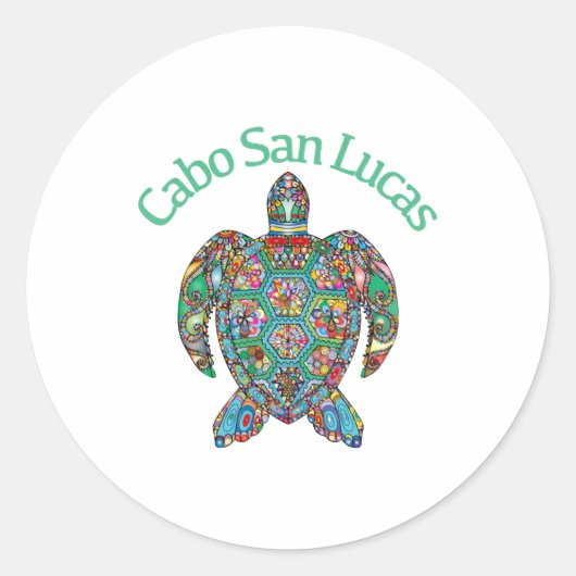 Cabo San Lucas Tribal Turtle Ronde Sticker (Voorkant)