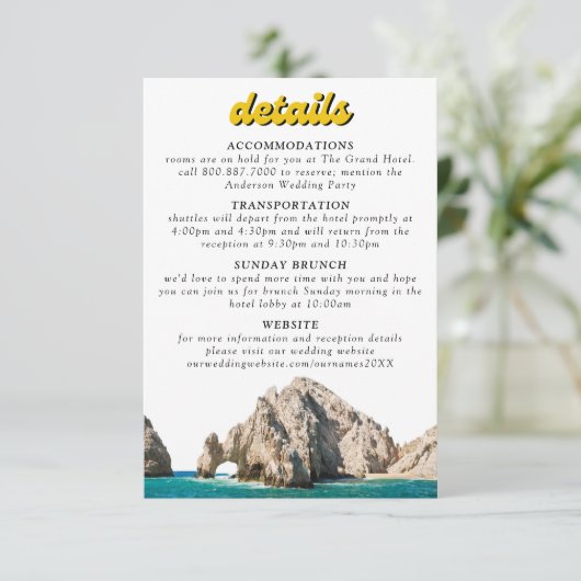 Cabo San Lucas Uitnodiging voor bruiloft Informatiekaartje (Staand voorkant)