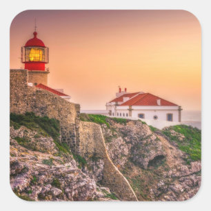 Cabo Sao Vicente op zonsondergang Algarve, Portu Vierkante Sticker