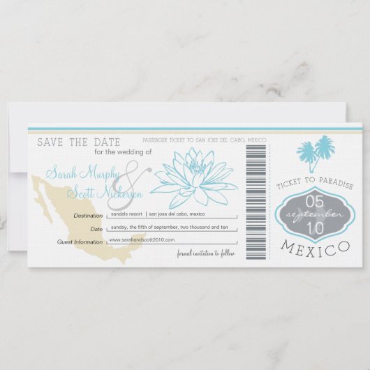 Cabo Save the Date Boarding Pass to Mexico (Voorkant)