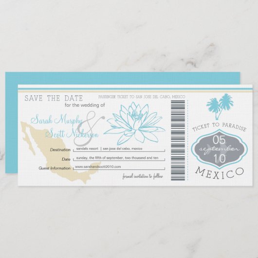 Cabo Save the Date Boarding Pass to Mexico (Voorkant / Achterkant)