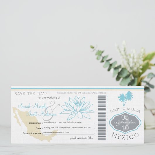 Cabo Save the Date Boarding Pass to Mexico (Staand voorkant)