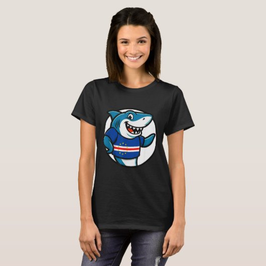 Cabo Verde Flag Shark Funny Cabo Verdean  T-shirt (Voorkant volledig)
