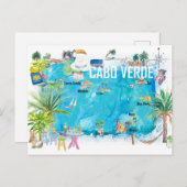 Cabo Verde Illustrated Island Travel Map Briefkaart (Voorkant / Achterkant)
