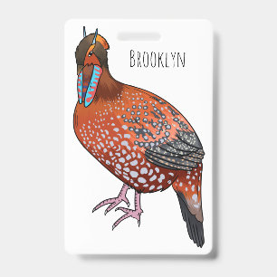 Cabot's tragopan vogel cartoon illustratie badge
