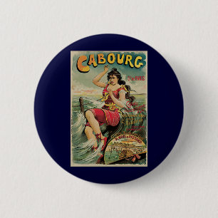 Cabourg, Frankrijk Badplaats, Vintage Reis Kunst Ronde Button 5,7 Cm