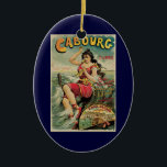 Cabourg, Frankrijk Beach Resort, Vintage Travel Ar Keramisch Ornament<br><div class="desc">illustratie Europees reisposter of bagageetiket voor Cabourg,  Frankrijk,  van Edouard Elzingre met een bruine vrouw in een ouderwetse badpak die in de golven op het strand speelt. Cabourg is een toevluchtsoord op de oceaan in de regio Normandië in Frankrijk.</div>