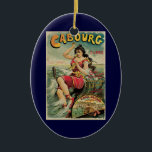 Cabourg, Frankrijk Beach Resort, Vintage Travel Ar Keramisch Ornament<br><div class="desc">illustratie Europees reisposter of bagageetiket voor Cabourg,  Frankrijk,  van Edouard Elzingre met een bruine vrouw in een ouderwetse badpak die in de golven op het strand speelt. Cabourg is een toevluchtsoord op de oceaan in de regio Normandië in Frankrijk.</div>