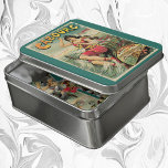 Cabourg, Frankrijk Beach Resort, Vintage Travel Ar Puzzel<br><div class="desc">illustratie Europees reisposter of bagageetiket voor Cabourg,  Frankrijk,  van Edouard Elzingre met een bruine vrouw in een ouderwetse badpak die in de golven op het strand speelt. Cabourg is een toevluchtsoord op de oceaan in de regio Normandië in Frankrijk.</div>