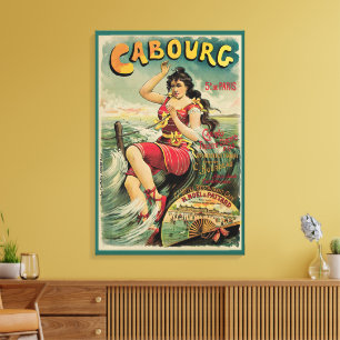 Cabourg, Frankrijk Strand Resort, Vintage Reis Kun Canvas Afdruk