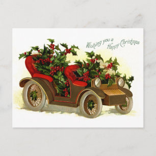 Cabriolet gevuld met Holly vintage kerst Feestdagenkaart