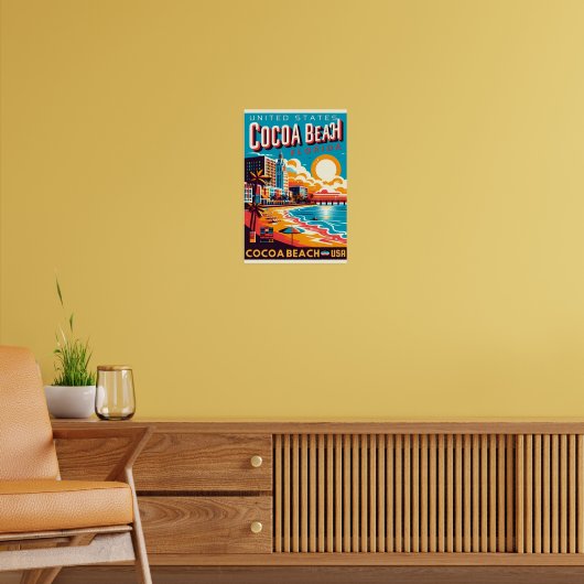 Cacao Beach City Florida kustlijn geschenken Poster (Woonkamer 2)