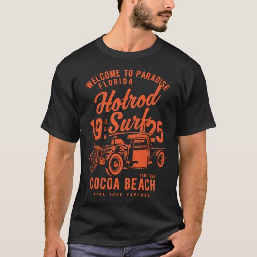Cacao Beach Florida Retro Hotrod Surf noodlijdend T-shirt (Voorkant)