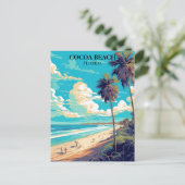Cacao Beach Florida Retro Palm Bomen & Strand Briefkaart (Staand voorkant)
